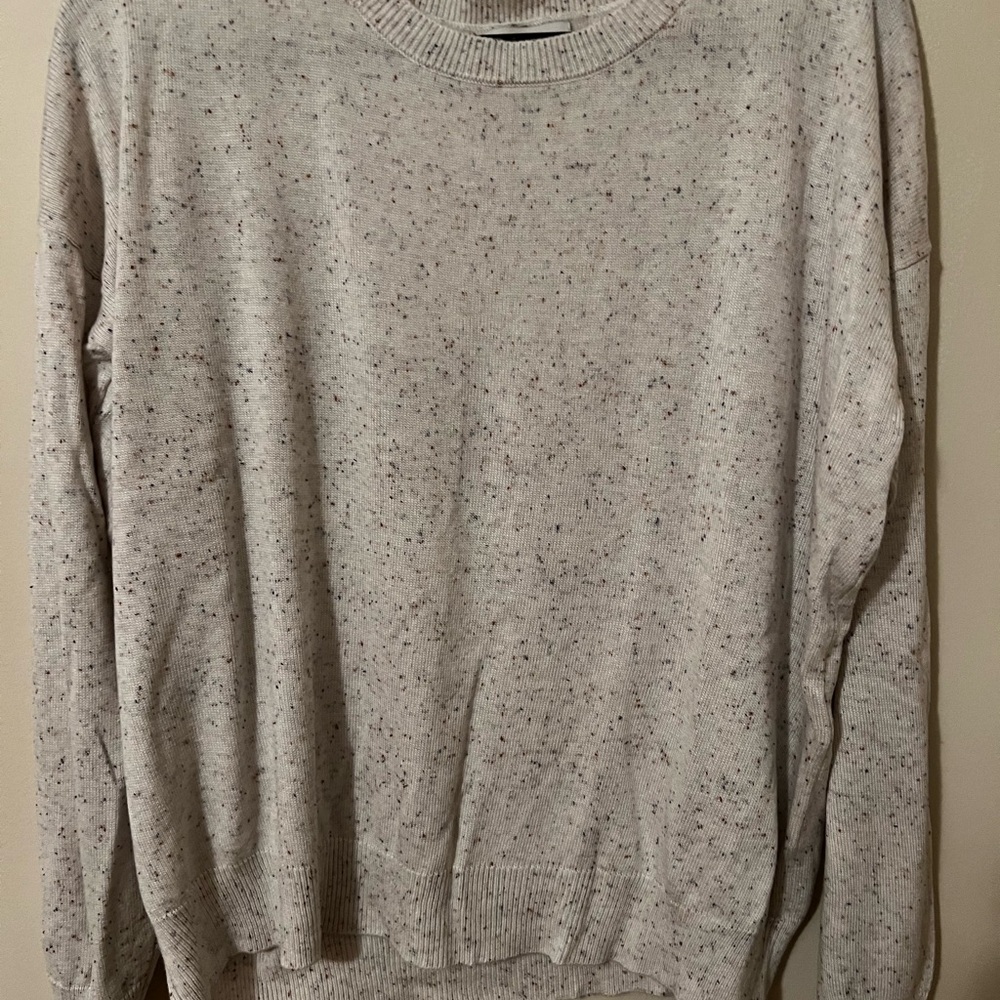 Cream Crewneck Sweater with Ribbed Details